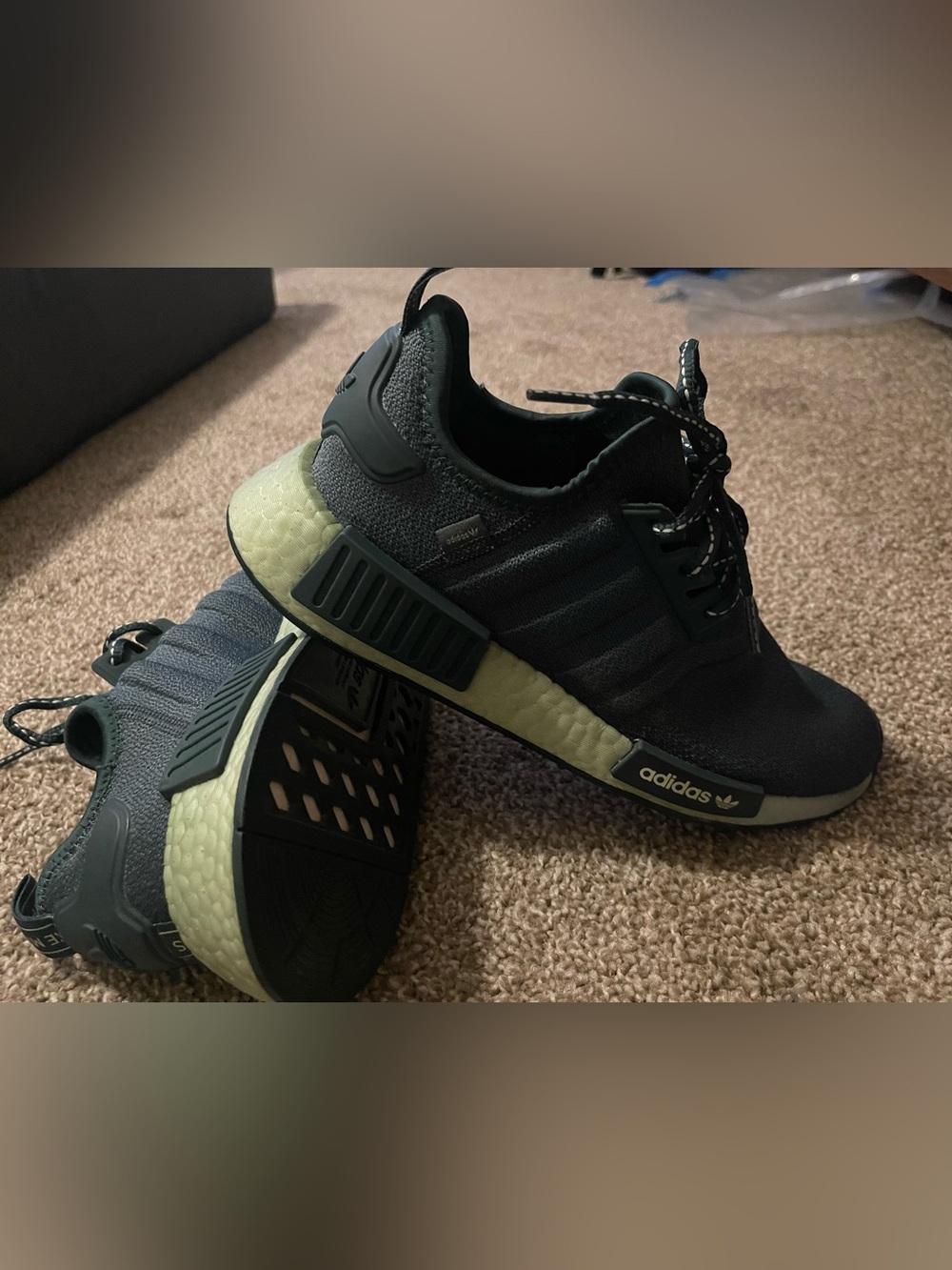 Adidas NMD R1 linen green mineral women’s athletic shoes